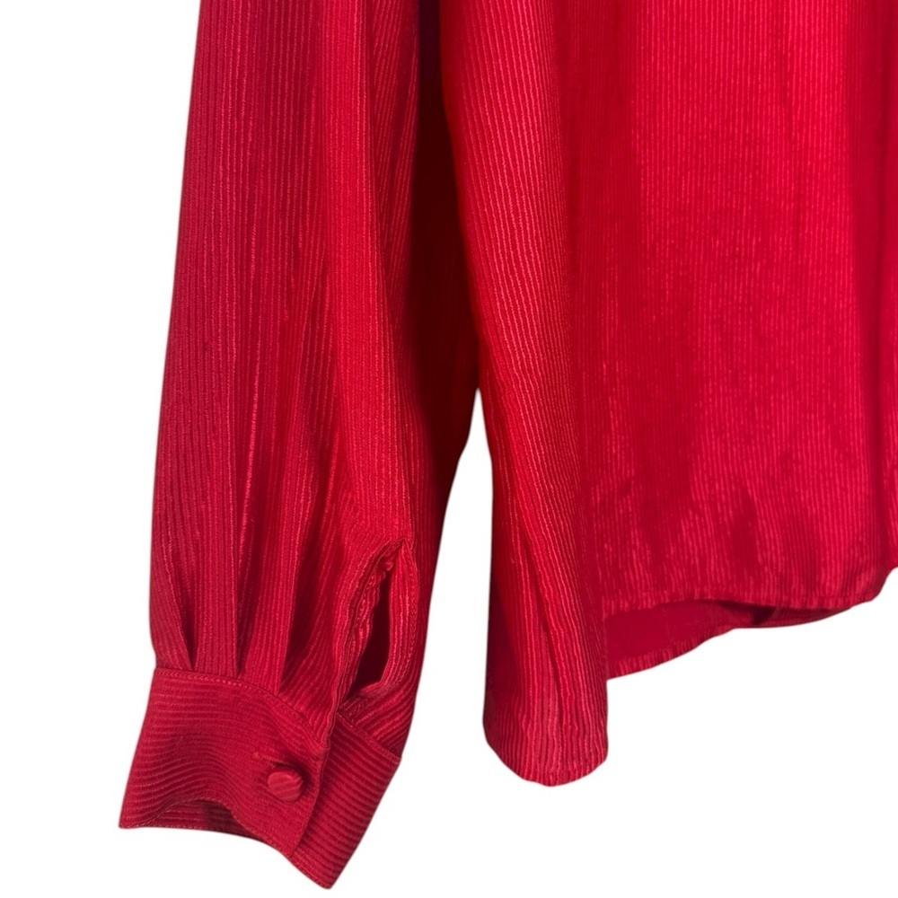 Vintage Ports 100% Silk Blouse Size Medium Red 80s Holiday - Picture 7 of 8